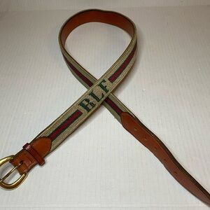 Dan Place RLF Belt Vintage Handcrafted Leather Needlepoint Brass Buckle Size 37